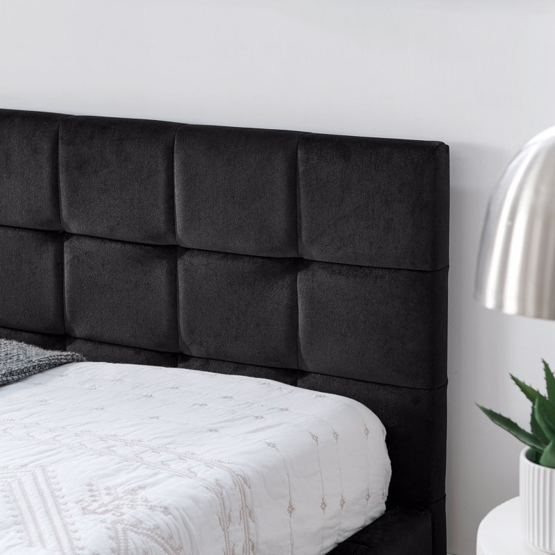 Queen Size Velvet Upholstered Tufted Bed Frame, Sofa Bed Frame With Comfortable Backrest And Armrests, Queen Size Bed, Black