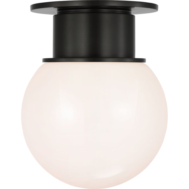 Callan Flush Mount with White Glass Dome, 11" H x 9" W x 9" D, Bronze