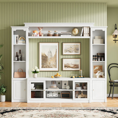 All-In-One Modern TV Stand With Bookcase, Entertainment Center With 4 Adjustable Shelves, Tempered Glass Doors, And Ample Storage Space For Tvs Up To 65-Inch