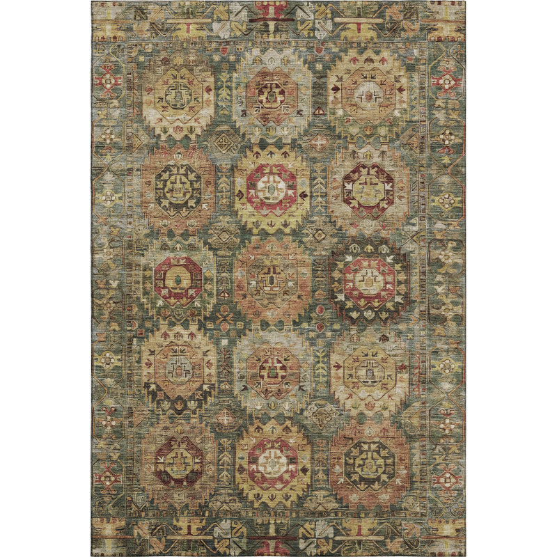 Premium Machine Washable Mayfield Medallions Rug, 8' x 10', Aloe