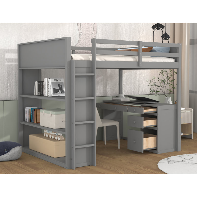 Lit mezzanine double pour enfants Rondae, gris