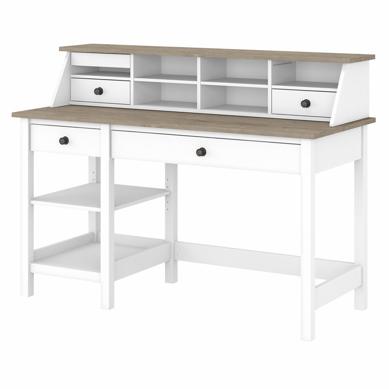 Huckins 2 Piece Computer Desk Office Set, Shiplap Gray/Pure White