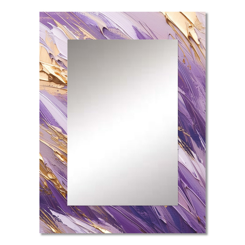 Purple and Gold Dynamic Abstractions II - Abstract Decorative Mirror On Metal, 32 po x 24 po