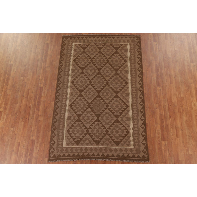 Brown Kilim Reversible Wool Area Rug 5x8