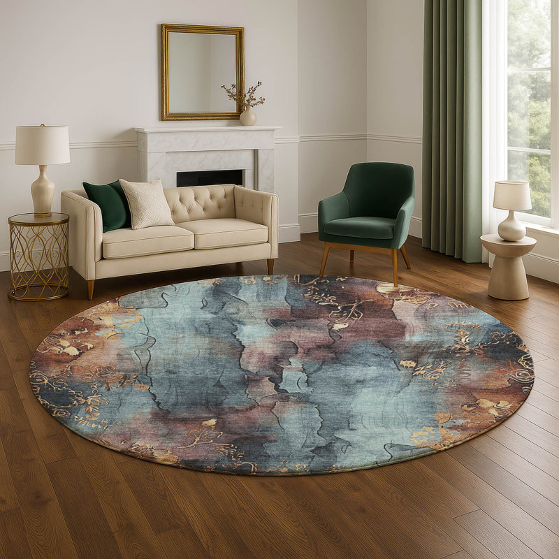 Premium Machine Washable Crestover AMF1869 Floral Rug, Round 8'