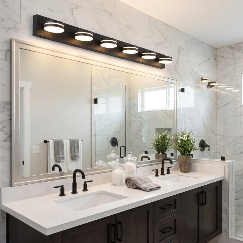 Luminaire de salle de bain 6 lumières DEL noir moderne à intensité variable 6cc, 6, Noir