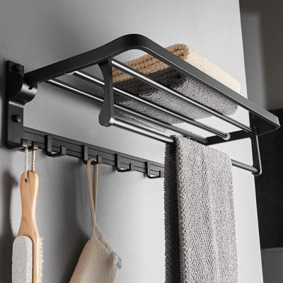 Porte-serviettes mural pour salle de bain avec barre à serviettes et crochets 23,6 po