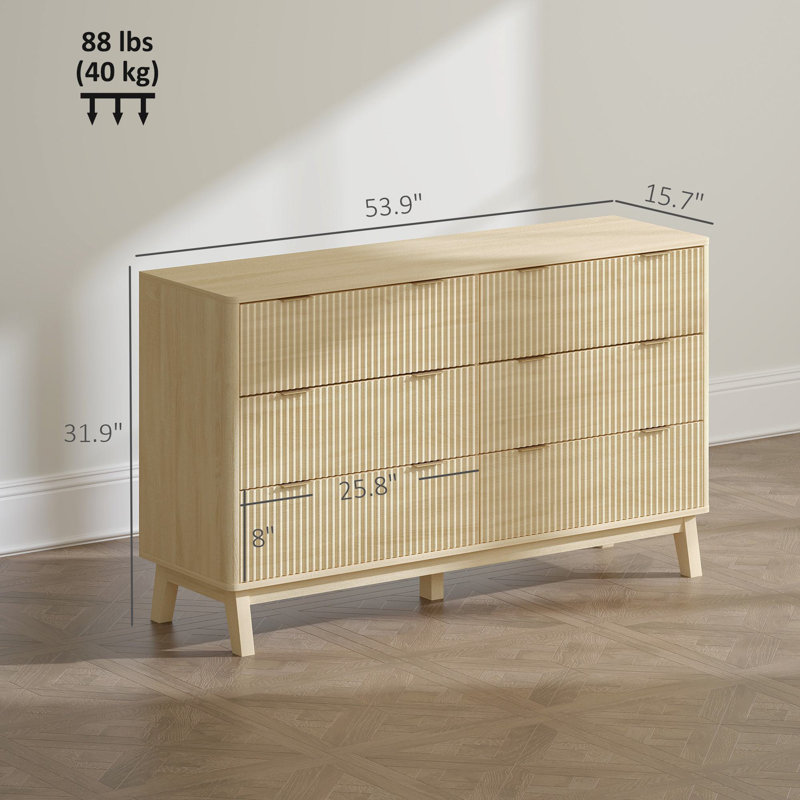 Commode double 6 tiroirs 53,9 po Blaklee, Naturel