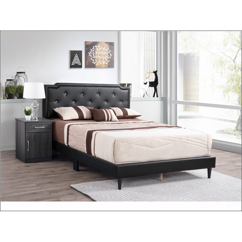 Upholstered Bed Frame With Button Tufted Headboard