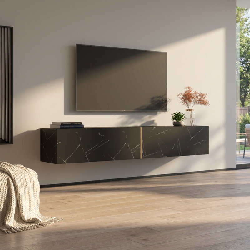 Meuble télé 70,9 po Marmur, Noir