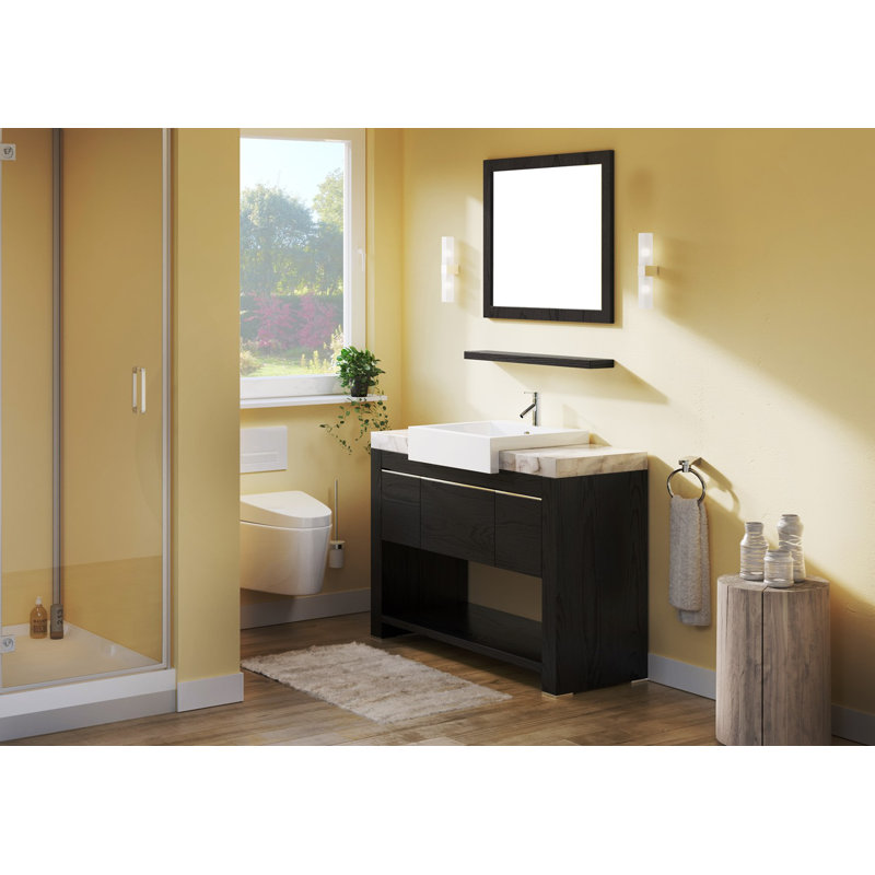 Black Oak Single Freestanding Vanity with White Marble Top