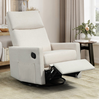 25.6'' Wide Modern Upholstered Swivel Nursery Rocking Manual Recliner Chair with Side Pockets for Small Space