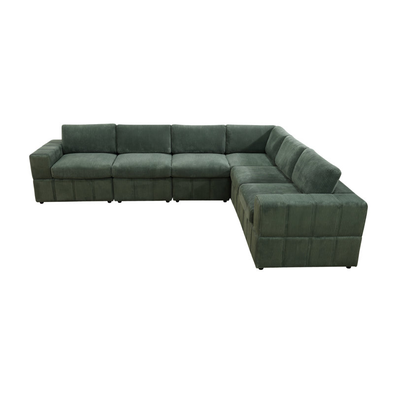 Ensemble de canapé modulaire réversible Premium, H 37 po x l 130 po x P 36 po, Velours côtelé vert