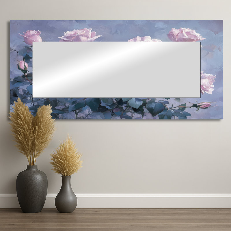 Aquarelle fleurs de lavande roses - miroir mural floral - imprimé sur métal, 28 po x 60 po
