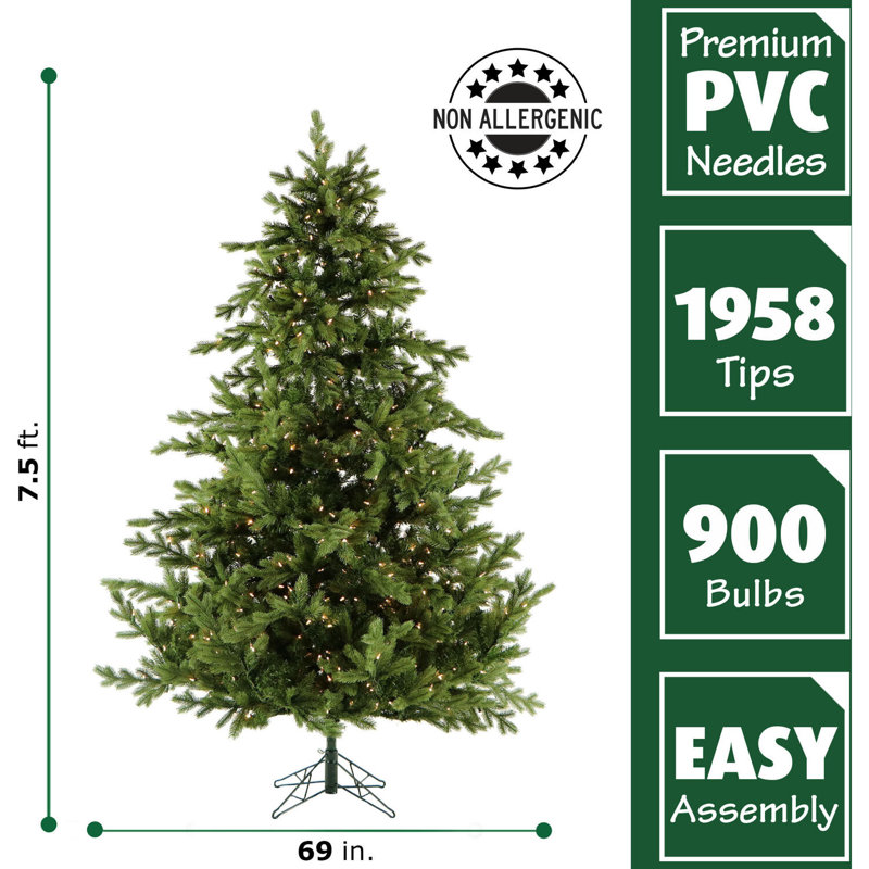 Woodside Pine 7.5-Foot Green Christmas Tree with White Lights