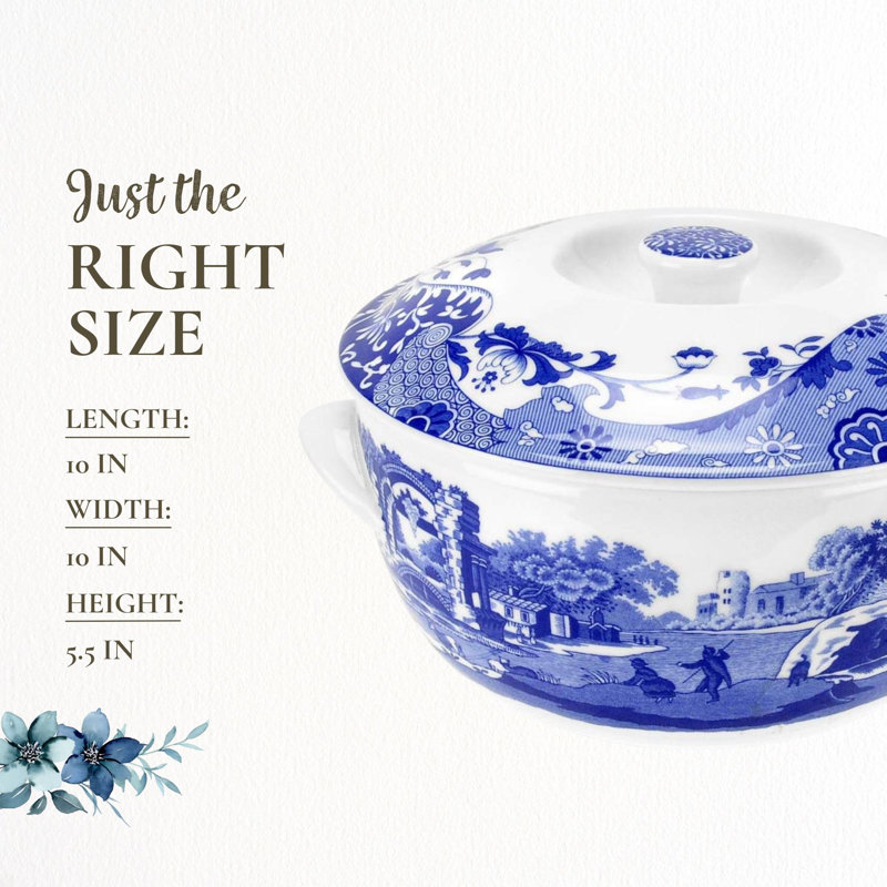 Spode Blue Italian Round Covrd Deep Dish 2 Qt