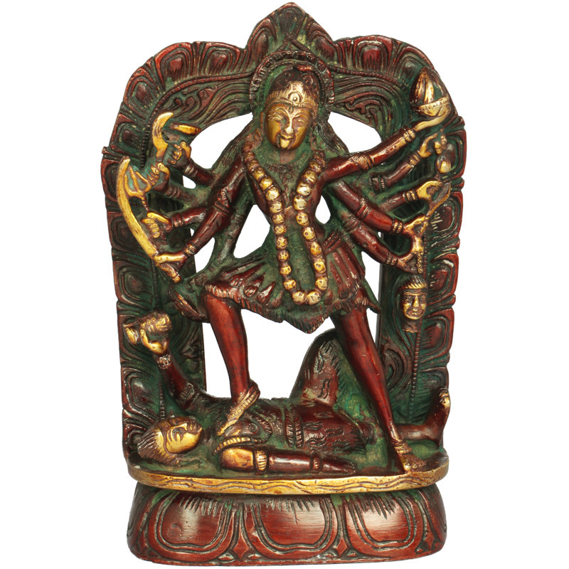 Statue La beauté de Dashabhuja Kali, Rouge / doré