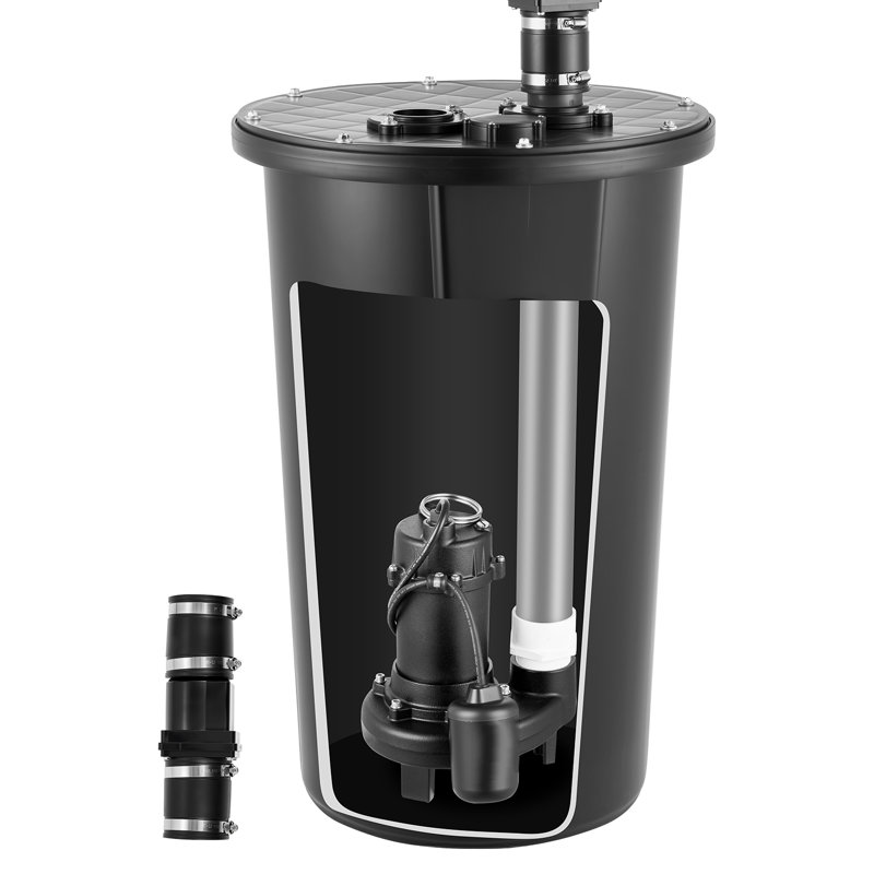 Système de broyeur d'eaux d'égout, 1 HP, pompe à fonte en fonte 5100 GPH avec bassin, lame de broyage, système automatique de collecte et d'évacuation d'eau / d'infiltration extérieure à 120 V avec interrupteur à flotteur, décharge de 2 po, noir