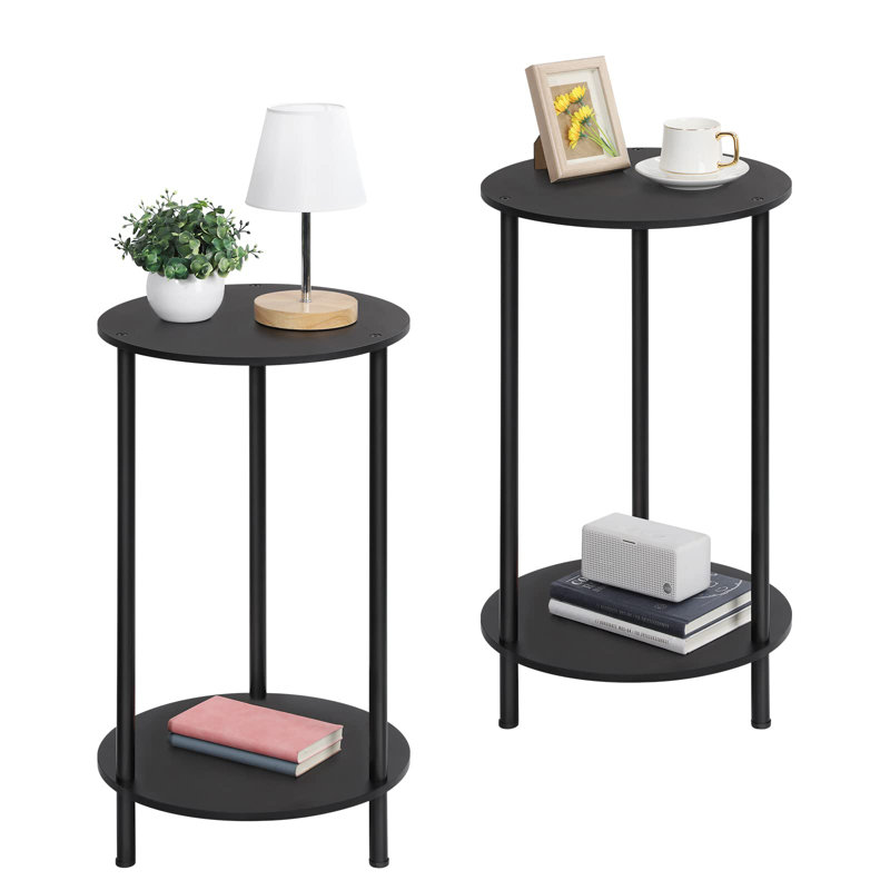 2 Piece Set Of Living Room Round Side Table, Space Decoration Table, Black