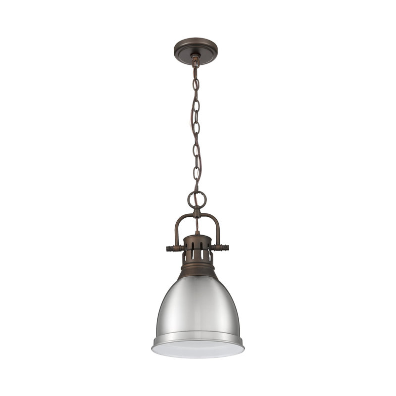 Luminaire suspendu 1 lumière avec chaîne Cajoux, Étain, Bronze huilé, H 8,875 po x l 8,875 po
