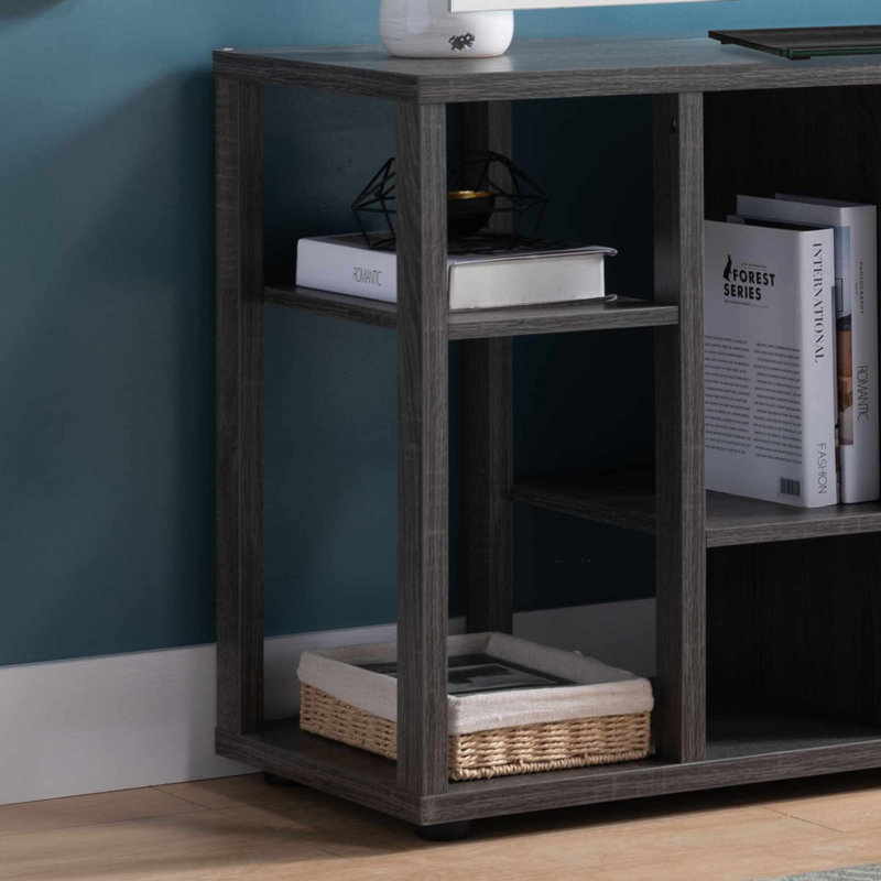 Meuble télé avec conception de bibliothèque unique avec huit tablettes et un tiroir