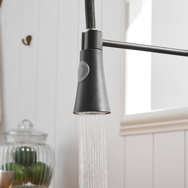 Robinet de cuisine noir avec douchette rétractable, commande à une poignée, matériau, résistant à la corrosion et aux taches d'eau, choix de débit polyvalents, procédure d'installation rapide