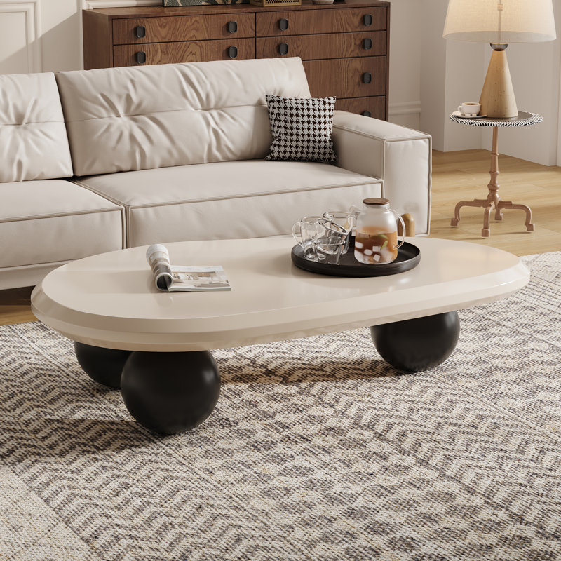 Table basse moderne en bois massif Khattab, Noir, Blanc