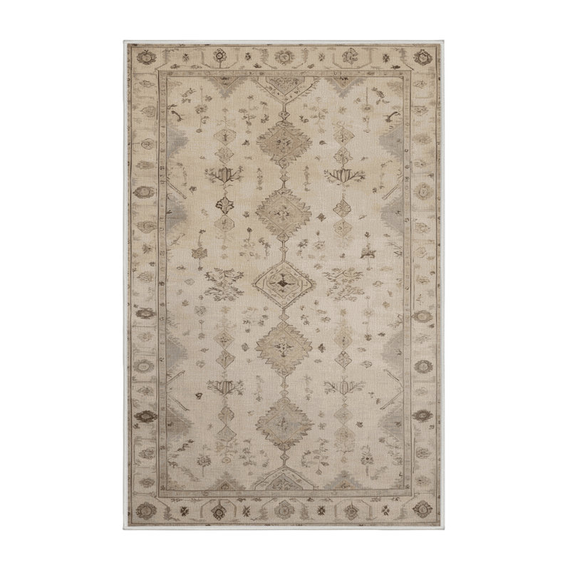 Machine Washable Afyon Beige Area Rug, Rectangle 7' x 9'