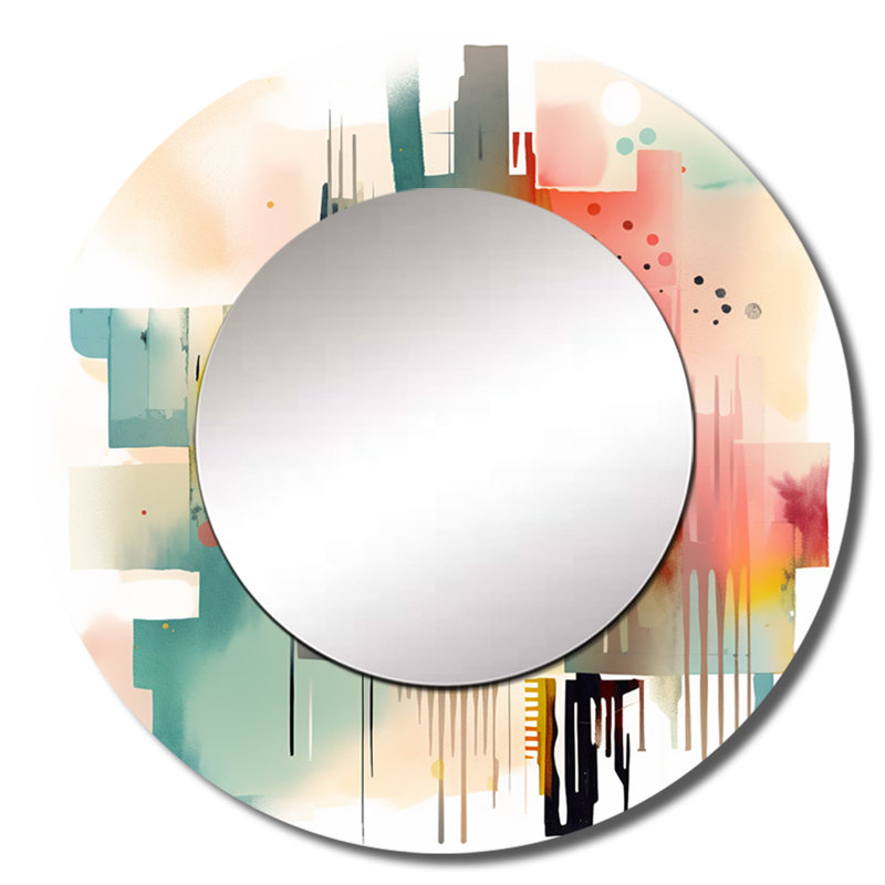 Quinnleigh orange et bleu artistique Expressions II - miroir décoratif géométrique, miroir mural rond moderne, impression d'art en métal