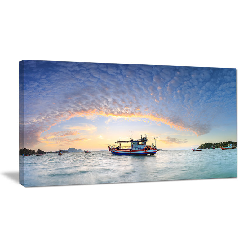 Bateau de pêche à la plage de Sunrise Beach, reproduction de photo sur toile tendue, H 20 po x l 40 po x P 1po