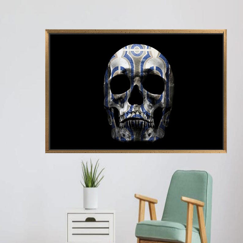 Décoration murale abstraite crâne en toile abstraite décorative, H 10 po x l 14 po, Cadre flottant doré
