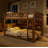 Full over Full Bunk Bed with Integrated Shelving, Color-Changing Lights and Pegboard, Brown-1626793497-1626793574