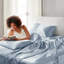 Drap-housse pour grand lit 6 pièces en satin de satin bleu pour grand matelas doux pour la peau et les cheveux