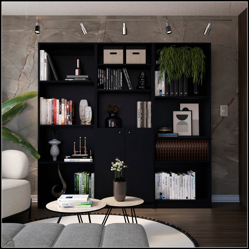 Ensemble de salon noir 3 pièces avec bibliothèques polyvalentes pour des solutions de rangement modernes et efficaces