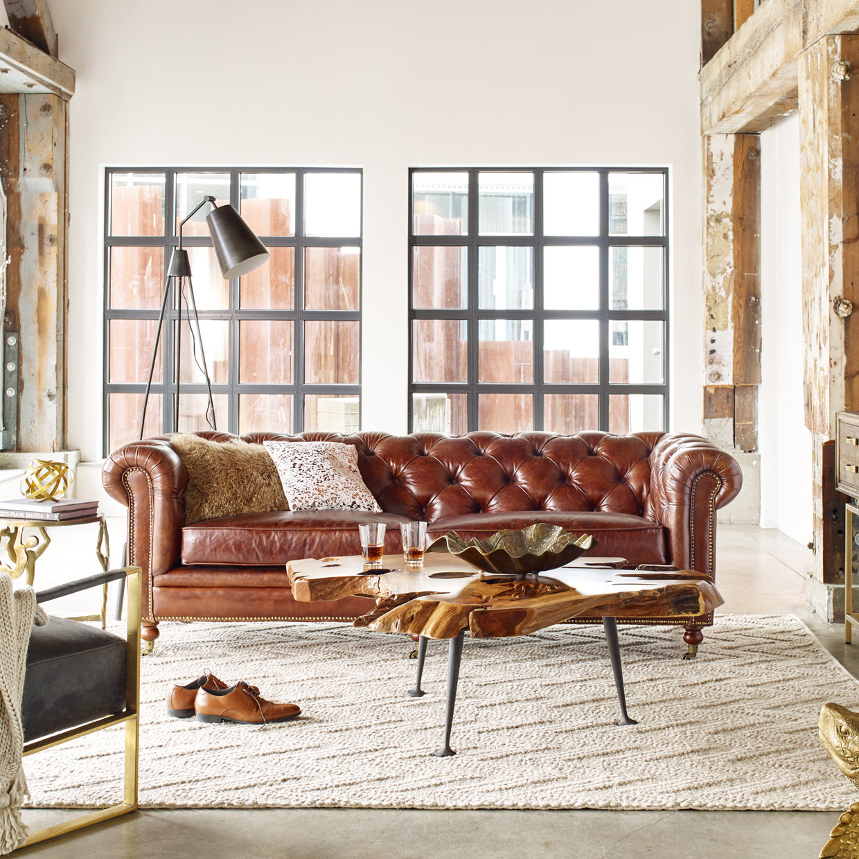 Idalia 87" Genuine Leather Sofa, Brown Genuine Leather