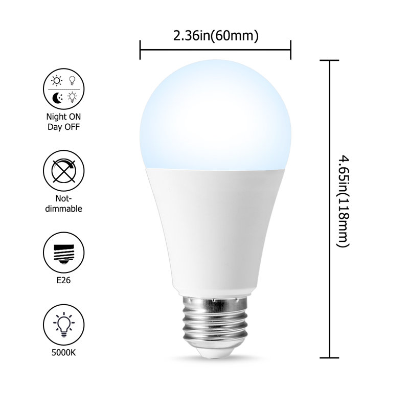 12 watts (équivalent à 100 watts), ampoule DEL d'extérieur à crépuscule vers le bas A19, lumière du jour (5000K)