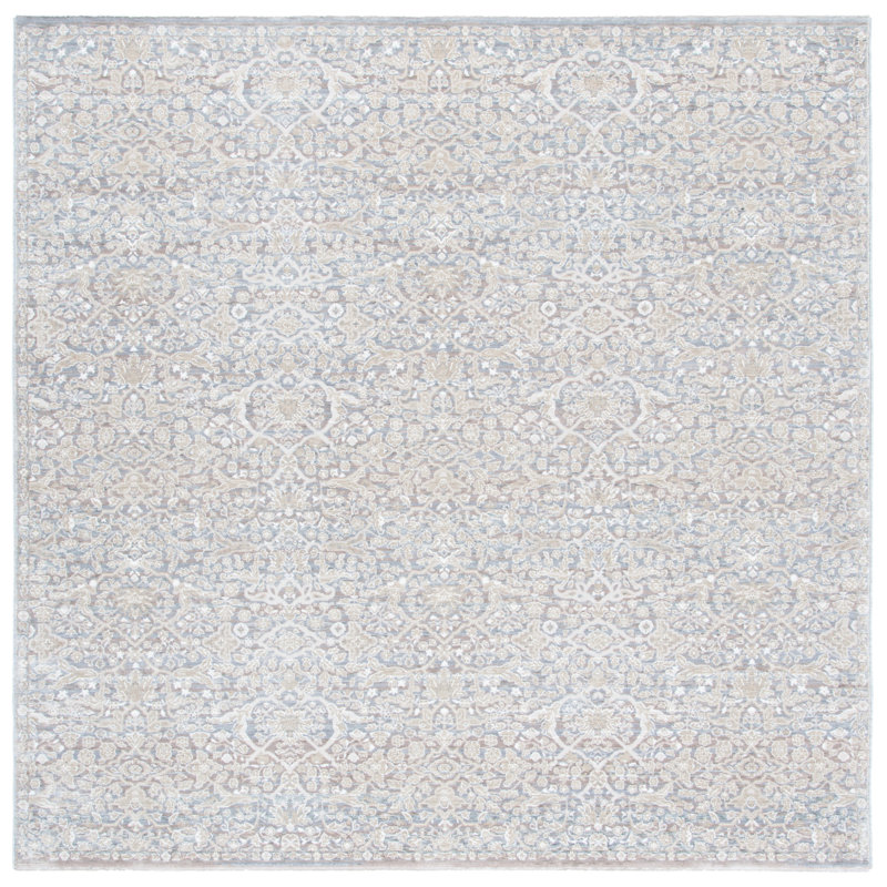 Tapis beige à motif floral Bardella, Carré 6 pi 7 po