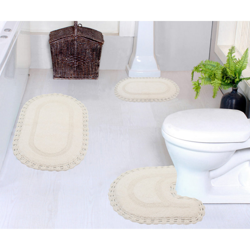 Hampton Crochet Absorbent Cotton Soft 3 Piece Bath Set, Ivory