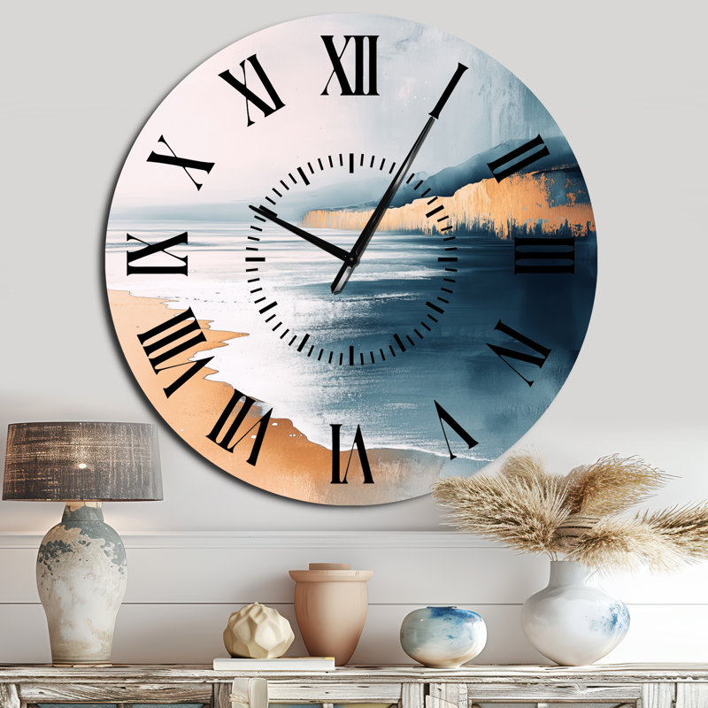 Horloge murale minimaliste silencieuse en métal Blue Coastal Sands, Surdimensionné