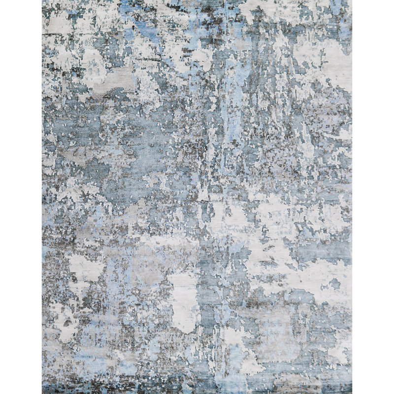 Hand-Knotted High-Quality Gray and Blue Area Rug, Rectangle 2' x 3'