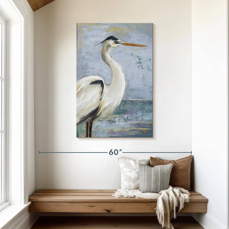 Héron bleu Brampt sur bleu I, H 45 po x l 30 po