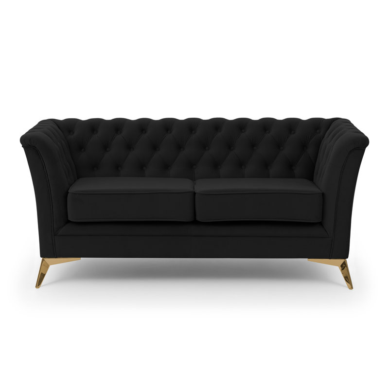 Whitby 2 Seater Velvet Loveseat, Gold, Black