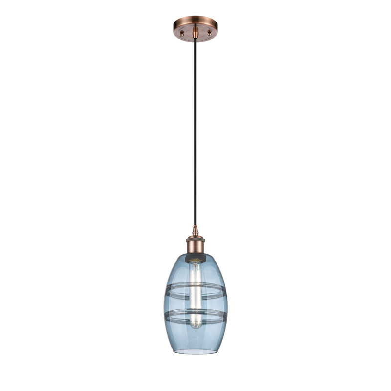 Luminaire suspendu à 1 lumière Ballston Bettylou, H 8,13 po x l 5,88 po x P 5,88 po, Bleu princesse, Cuivre antique