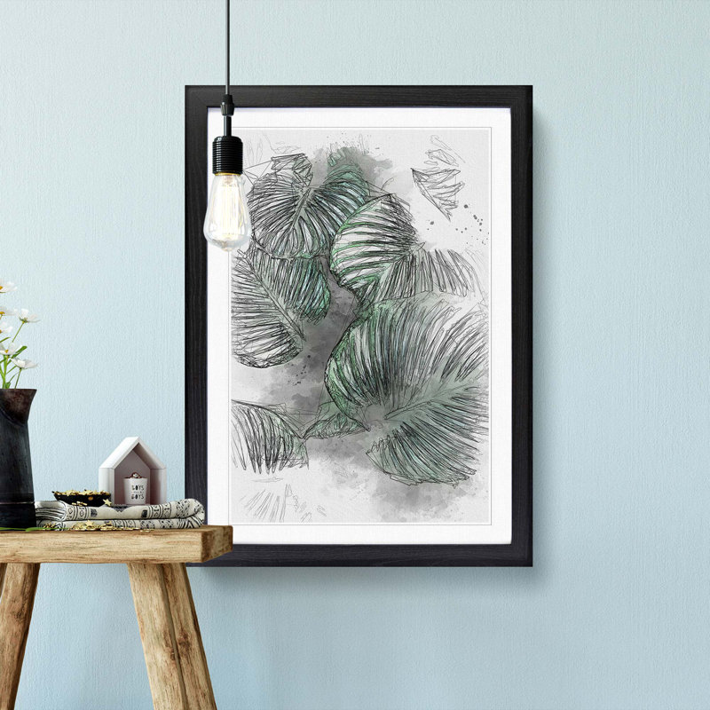 Gathered Green Plant Leaves in Abstract - Framed Print, 87cm H x 62cm W x 2cm D, Black Framed