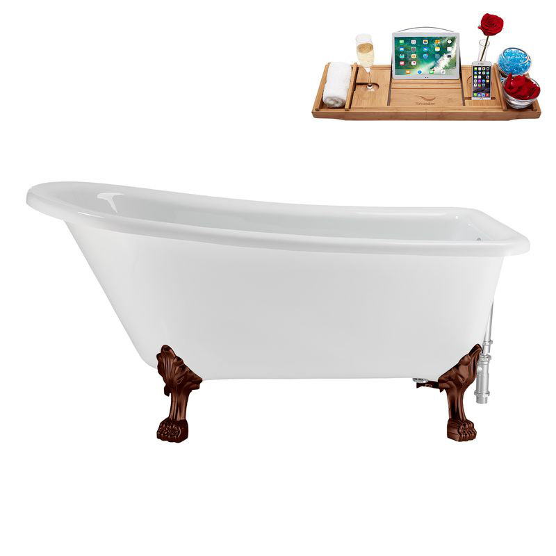 58" Streamlin Clawfoot Tub,Tray,Drain, Clawfeet, Oil Bronze, Polished Chrome