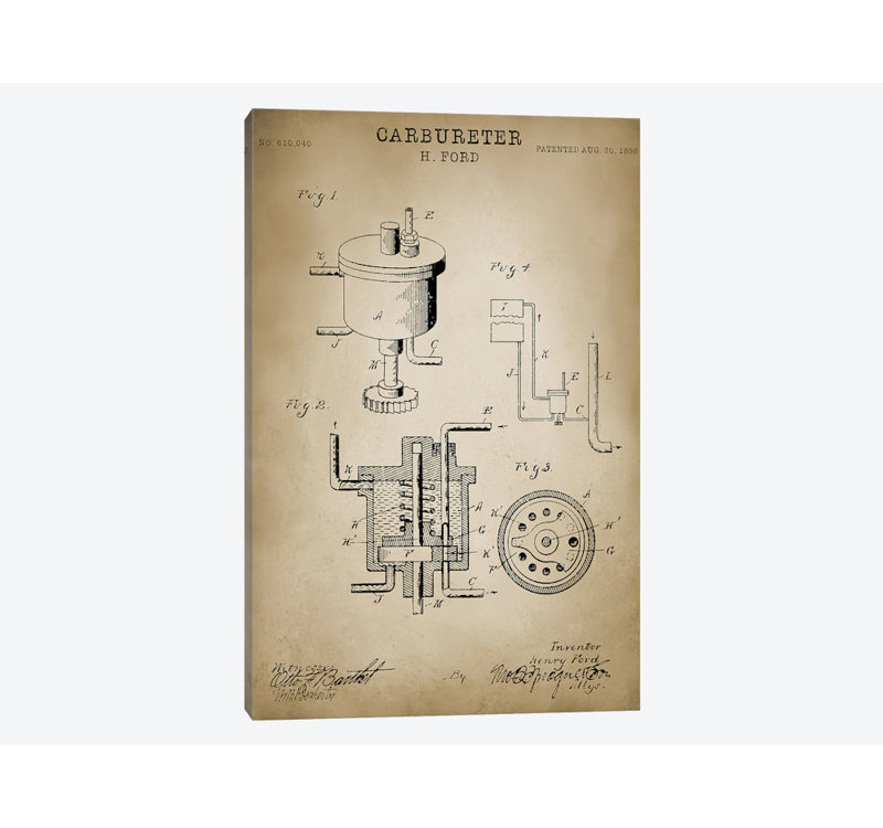 «Ford« Carbureter », impression sur toile, H 18 po x l 12 po x P 1,5 po, Pas de tapis, Toile tendue