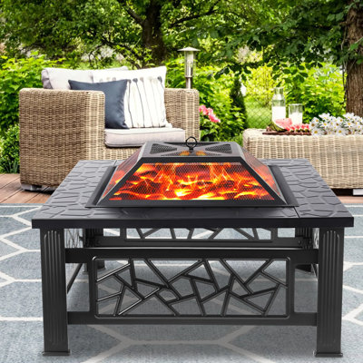 Tennielle Square Steel Wood Burning Fire Pit