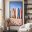 «Rainbow Surfboard on Sand with Blue Sky Coastal Summer», reproduction d'art sur toile encadrée-126313758-126313760