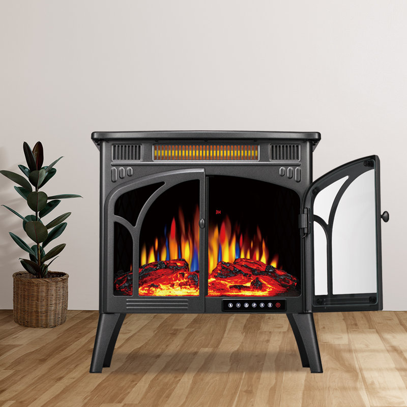  Cowsar Infrared Freestanding Portable Electric Fireplace Stove Heater With Remote,Timer,Adjustable Brightness And Speed,Double Doors
