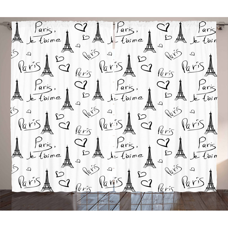 Giannan Sketch Eiffel 2 Piece Semi-Sheer Curtain Panel Set, 54" W x 63" L